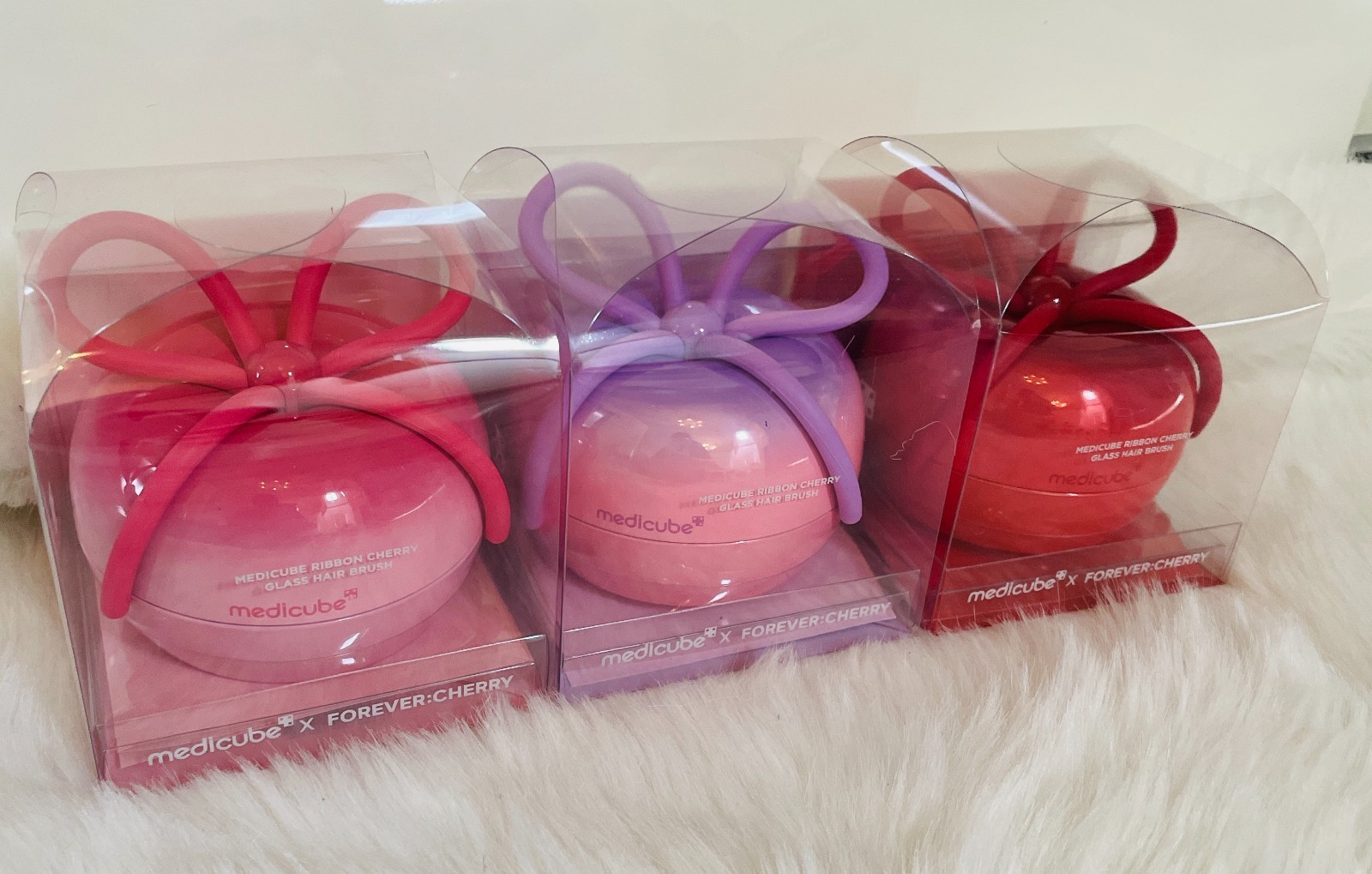 Medicube x FOREVER:CHERRY Hair Brush Ribbon Cherry Pink & Red & Vioret Pink New