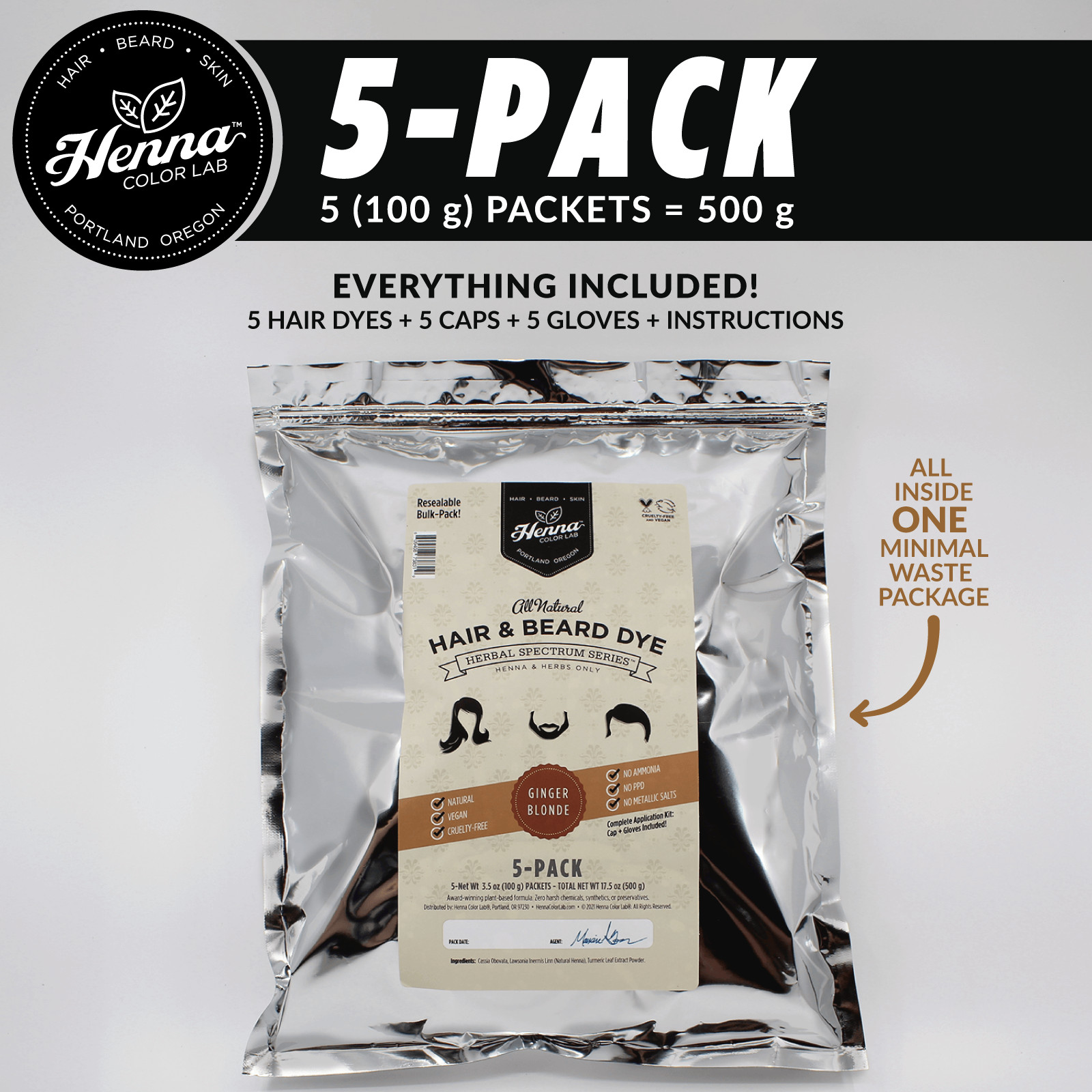 PACK OF 5 Ginger Blonde Henna Hair & Beard Dye | 100% Natural | Henna Color Lab