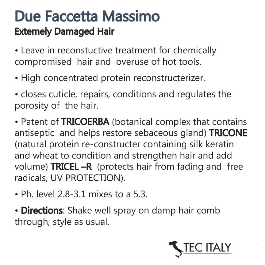 Tec Italy Due Faccetta Massimo HydroNourishing Hair Treatment 10.1oz