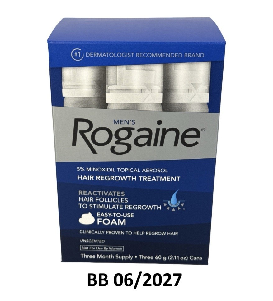 Rogaine Men’s 5% Minoxidil Foam Hair Regrowth Treatment, 3×2.11 oz, Exp 06/2027