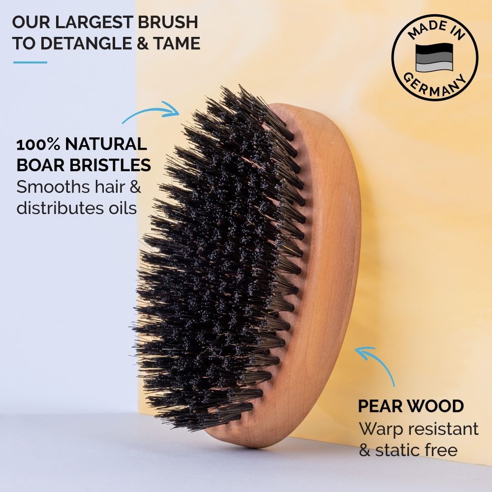 Zeus Oval Military Beard Brush with Bag, 100% Soft Boar Bristle, Germany Q92