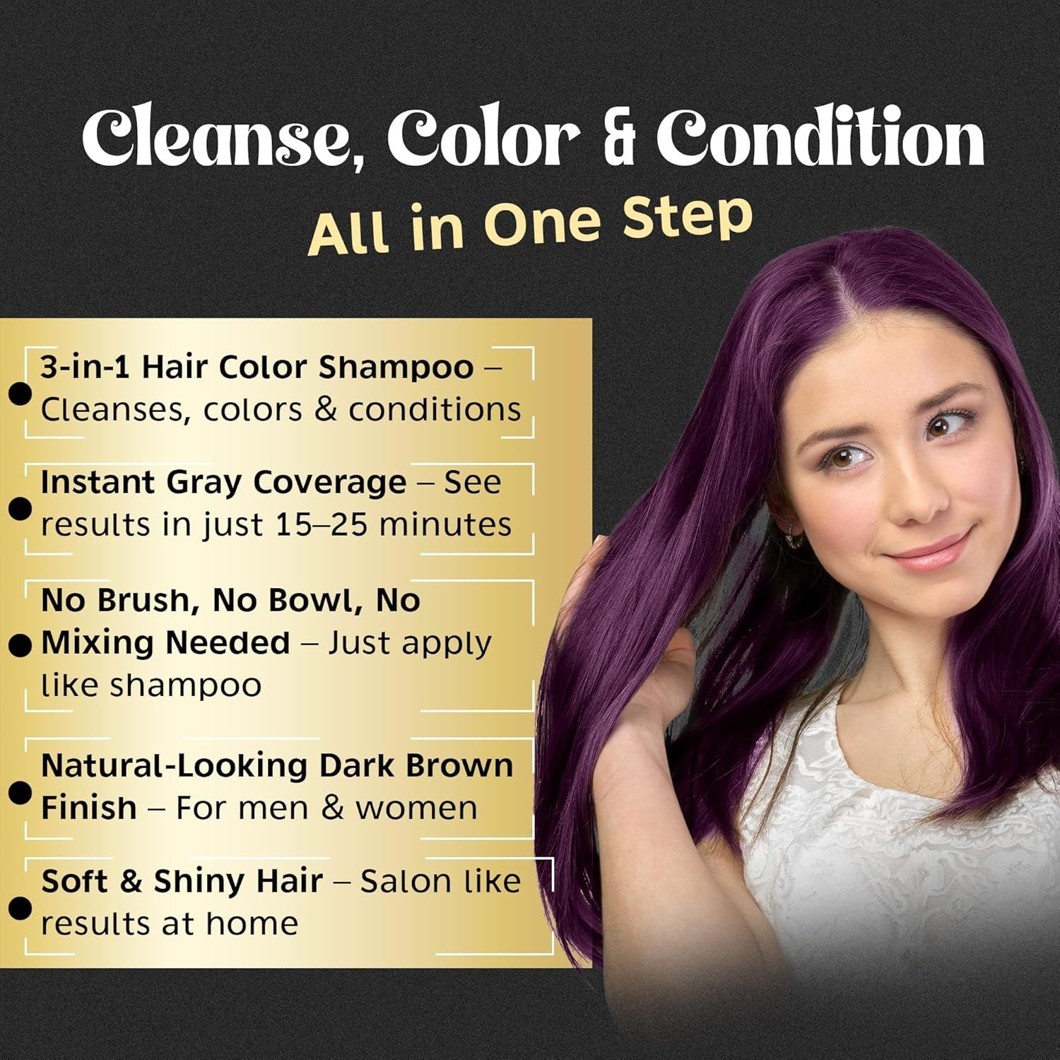 Herbishh Hair Color Shampoo Gray Hair 3-in-1 Ammonia-Free 500ml All Shades