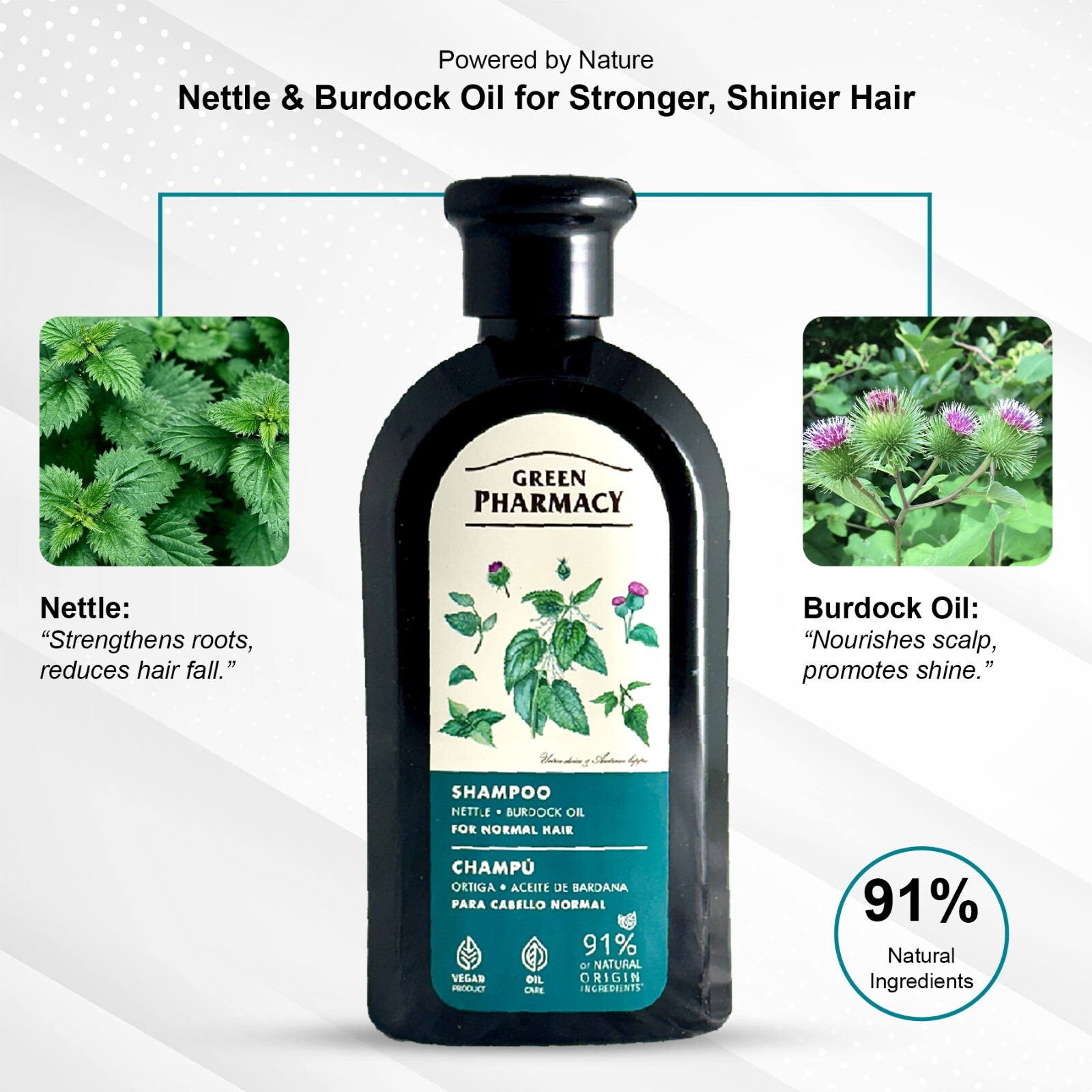 Nettle & Burdock Oil Shampoo for Normal Hair. Strengthens Hair, Enhances Shine