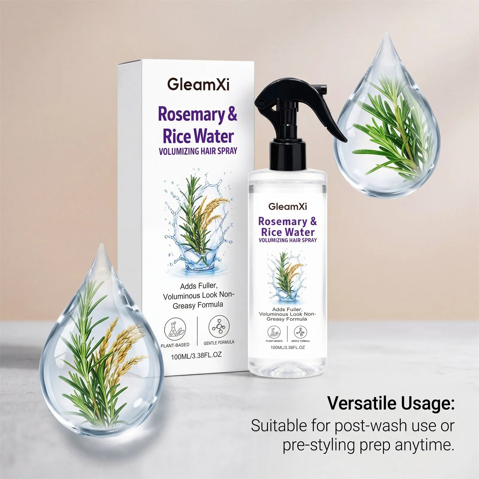 Rosemary & Rice Water Hair Growth Spray Volumizing Hair Mist 100ml Non Greasy