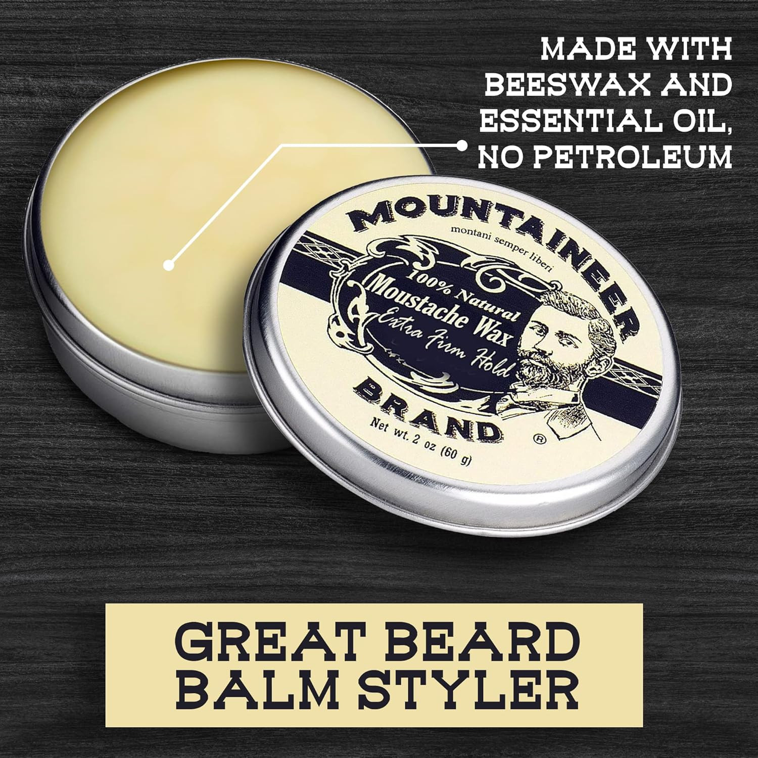 Mountaineer Brand Unscented Natural Mustache Wax | Strong and Extra Firm Hold |