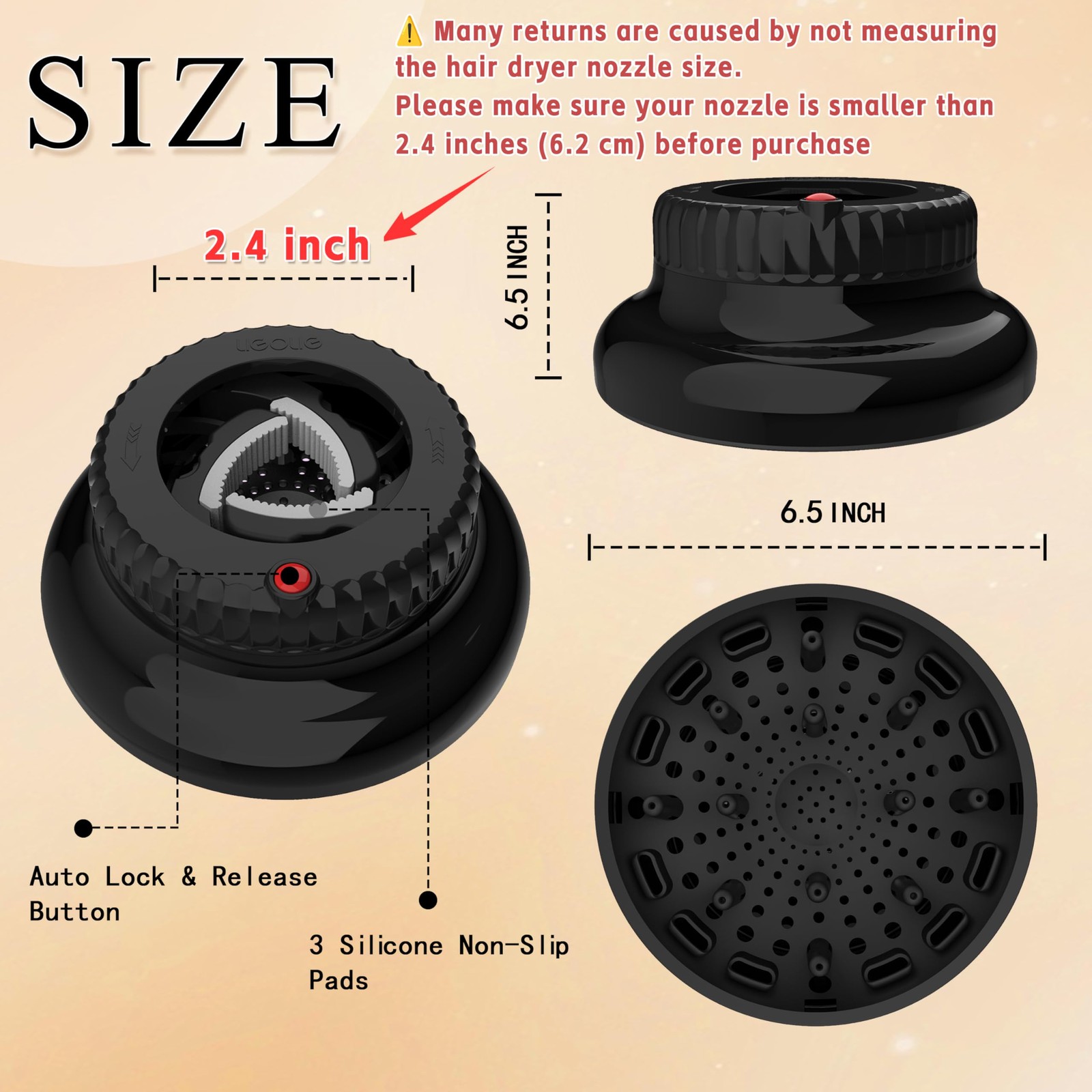 Hair Difuser Attachment Universal Diffuser Hair Dryer for 1.4-inch to 2.4- in…