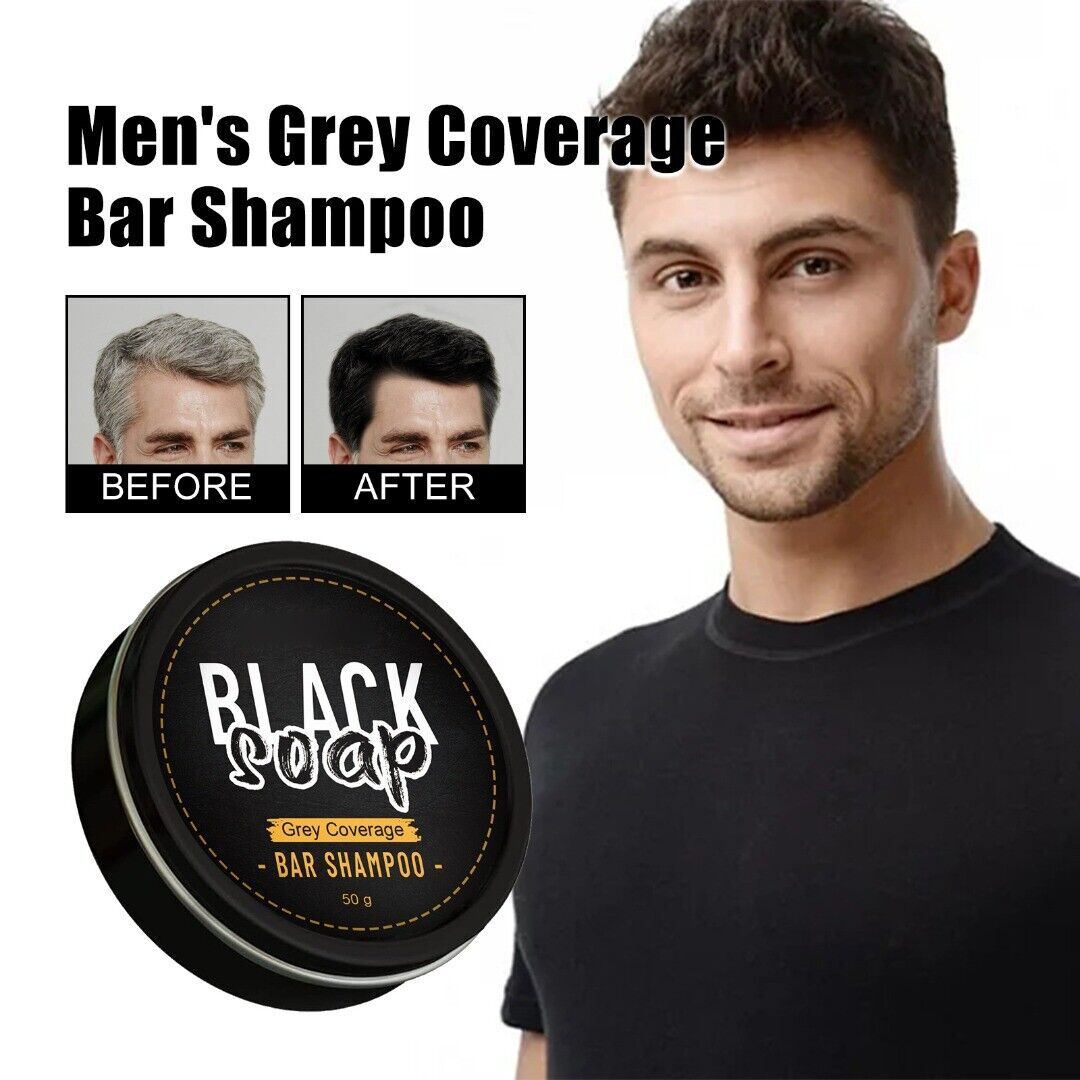 2 × Men’s Grey Coverage Bar Shampoo Hair Darkening Black Soap Grey Hair Cover US