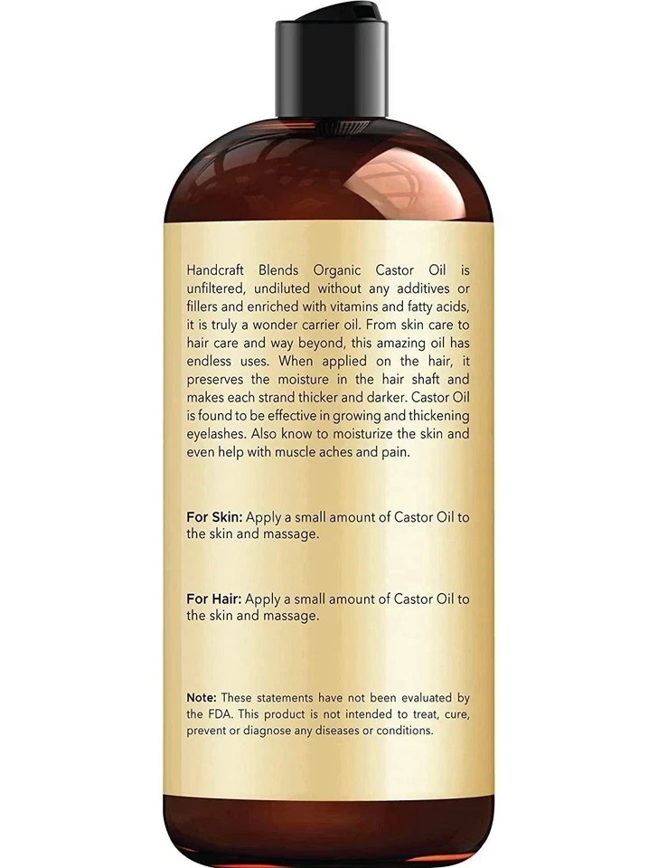 Organic Castor Oil 100% Pure and Hexane-free Cold-pressed Beauty 16 Floz