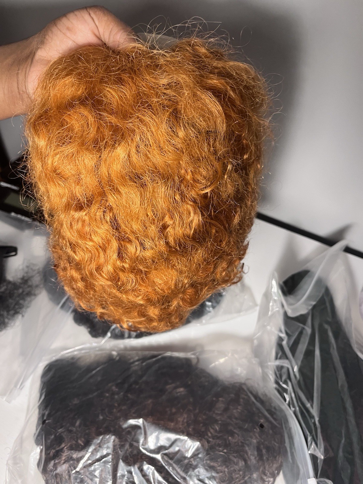 Curly Human Hair Lace Hairpiece/Toupee, Orange, Short, One Size, Unisex