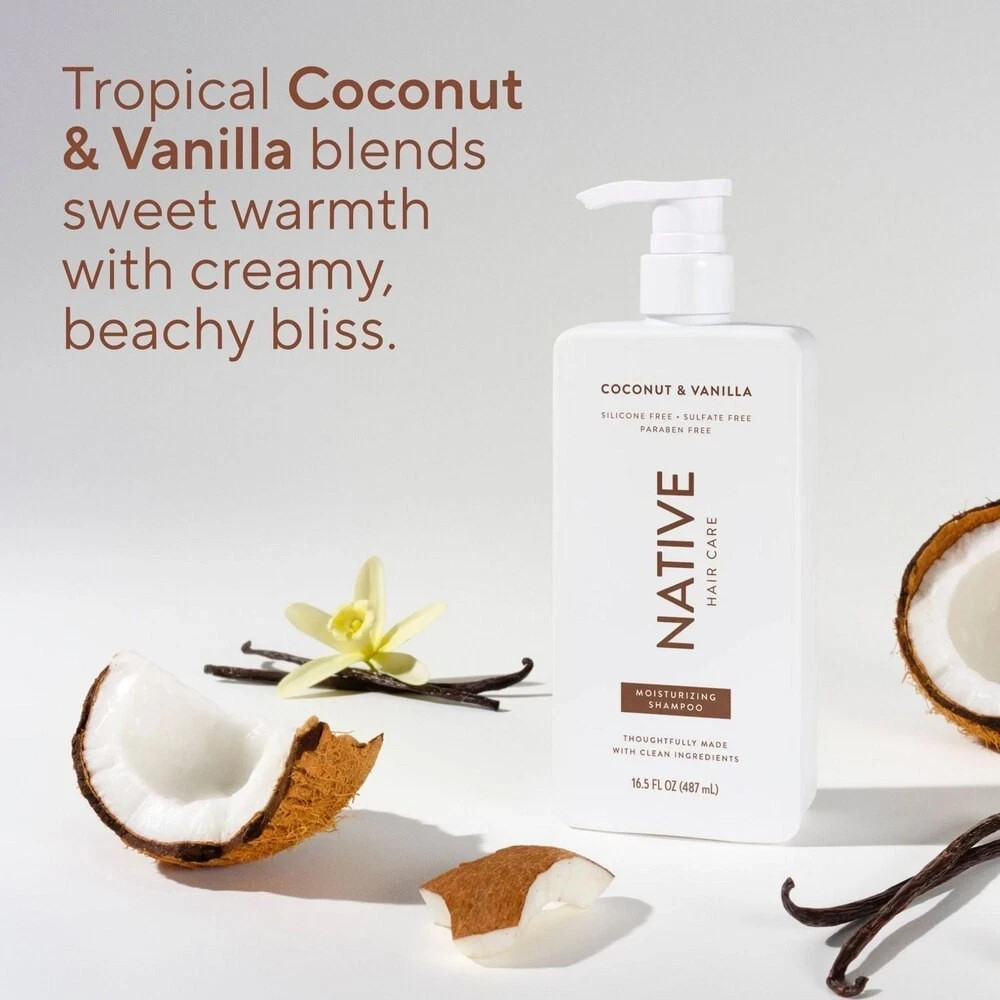 Native Coconut & Vanilla Moisturizing Vegan Shampoo, Clean,16.5 fl oz 3packs