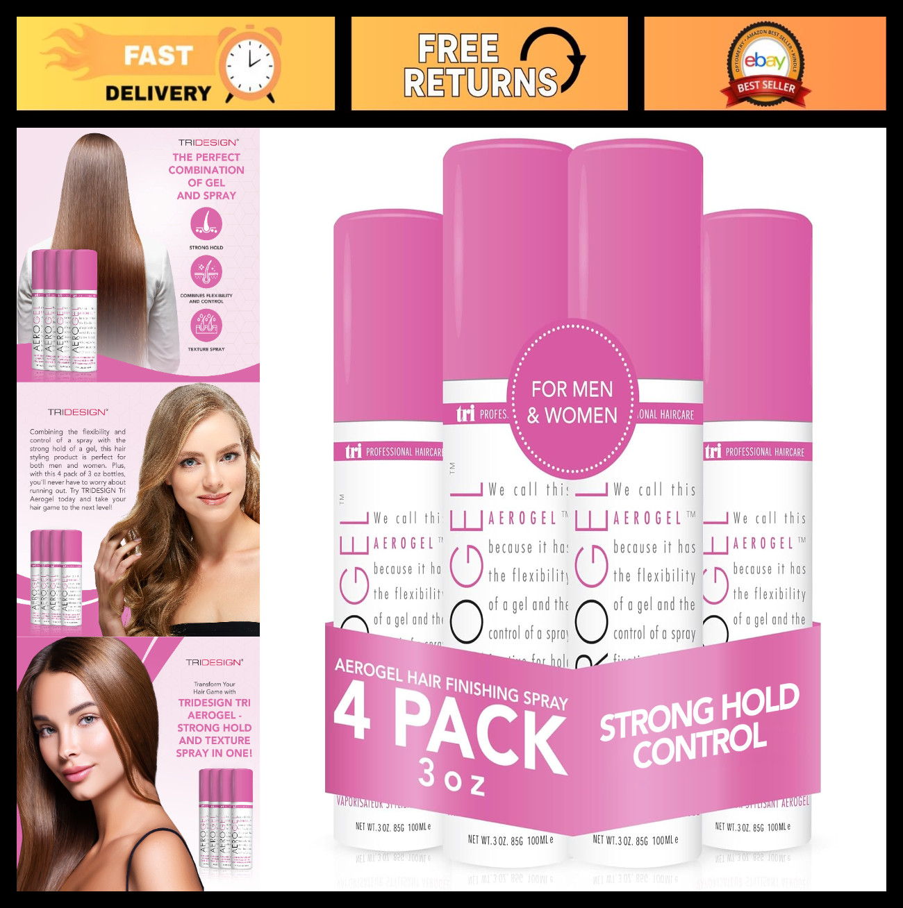 Volumizing Hair Finishing Spray – Strong Hold, Flexible Styling Mist, 3 oz, 4-Pa