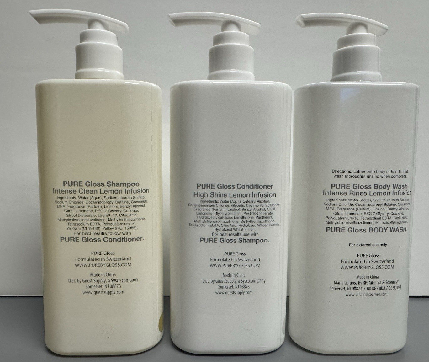 3 PACK PURE by Gloss Shampoo Conditioner Body Wash Lemon Infusion 10 Oz Set