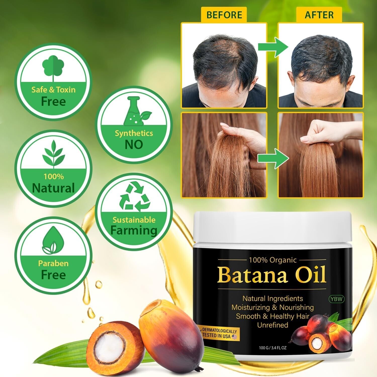 Batana Oil for Hair Growth -100% Natural – Prevents Hair Loss, Eliminates Spli