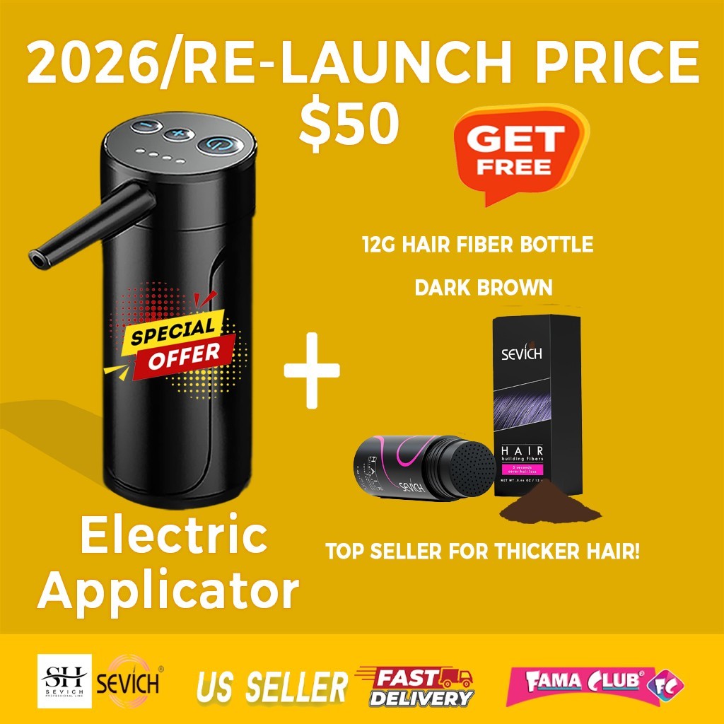 Hair Fiber Applicator Tool (Electric) + FREE 12g Fiber – Black or Dark Brown