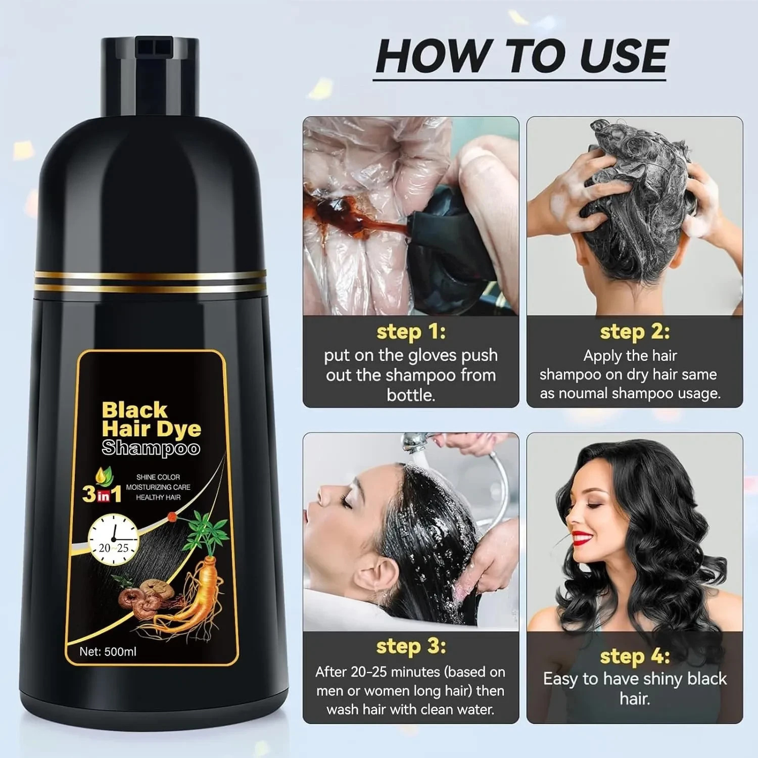 NEW Hair Dye Shampoo 3 in 1 for Women/Men for Gray Coverage Instant Hair Color