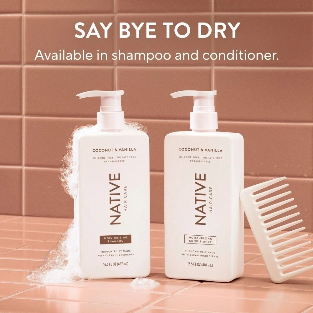 Native Coconut & Vanilla Moisturizing Vegan Shampoo, Clean,16.5 fl oz 3packs