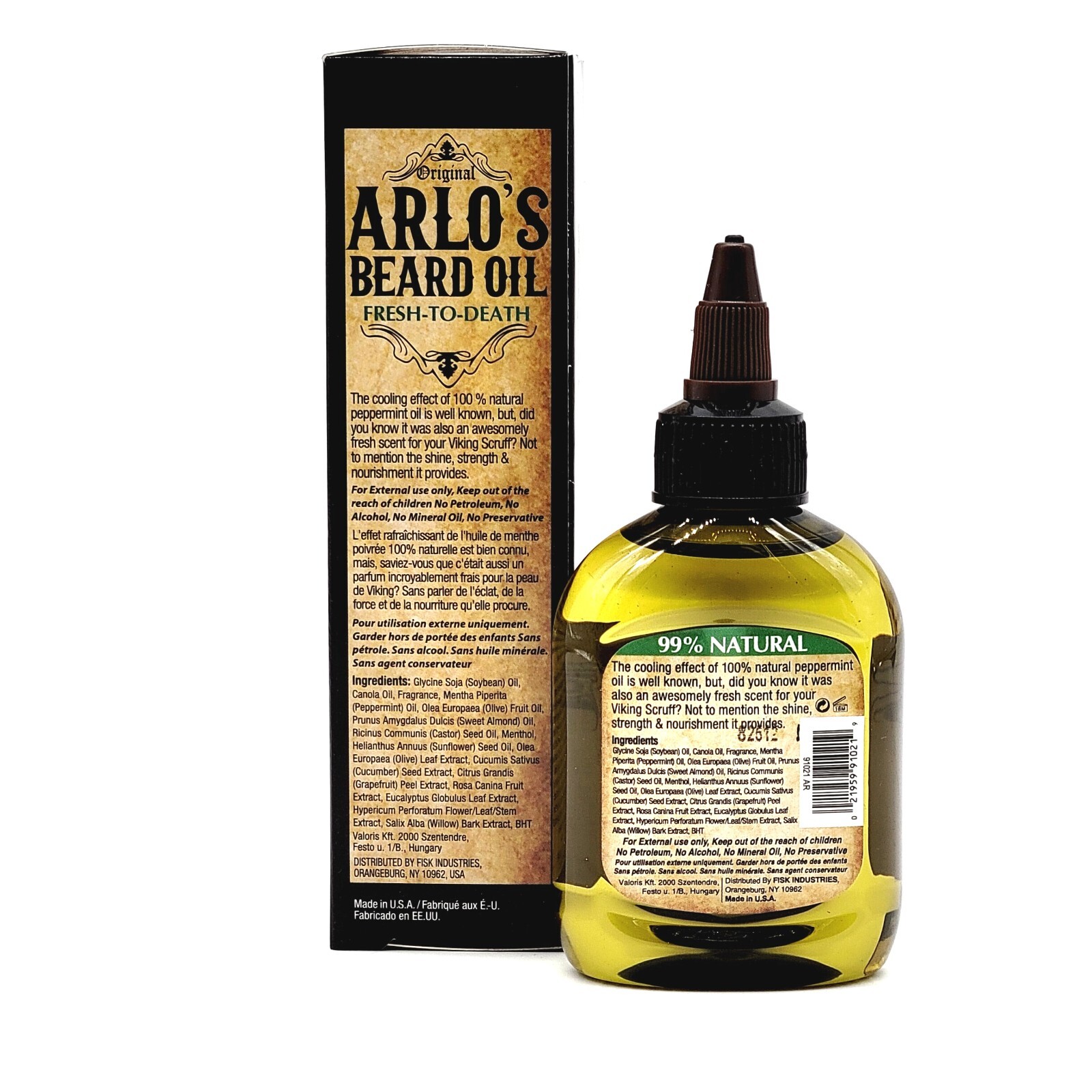 Arlo’s Beard Oil 2.5 oz. – Fresh to Death – Original Peppermint, 99% Natural
