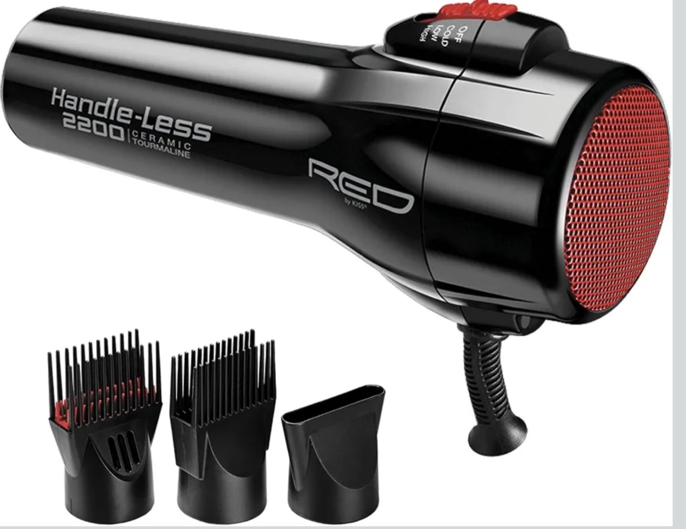 RED by Kiss Handle-Less 2200W Ceramic Hair Dryer w/ Detangler Pik, BD03