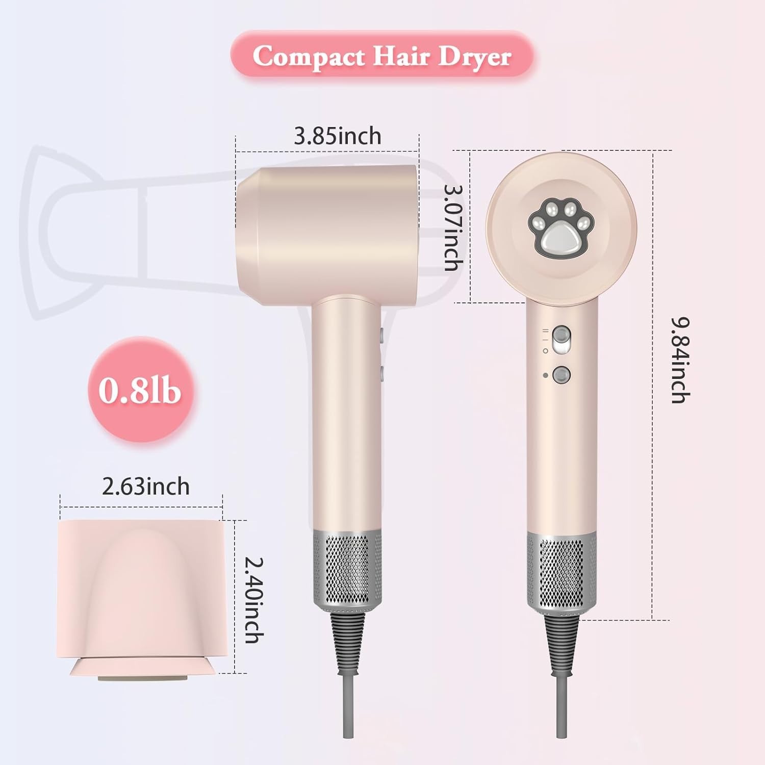 Hair Dryer 105,000 RPM Professional High Speed Ionic Blow Dryer Low Noise 1300W