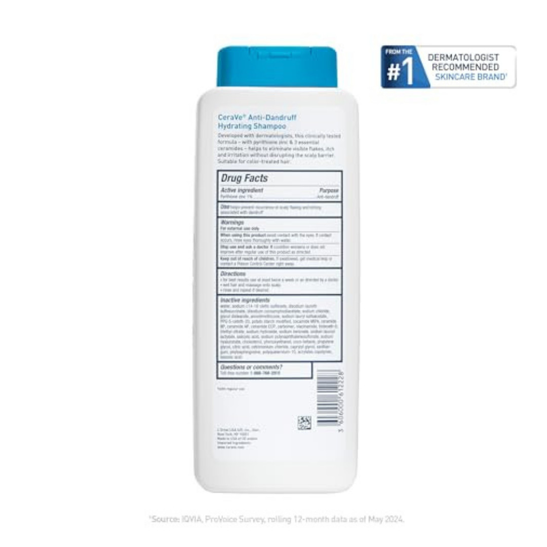 Cerave Hydrating anti Dandruff Shampoo, 1% Pyrithione Zinc Dandruff Treatment