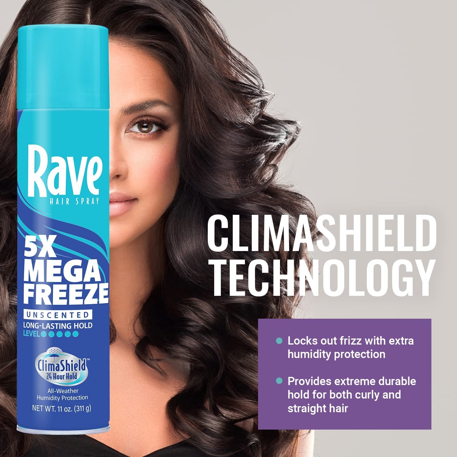 Unscented Aerosol Hairspray by Rave – 5X Freeze Hair Spray for Heat Protectio…