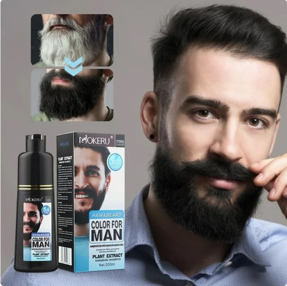 Men Black Beard Hair Dye Color Shampoo Permanent Darkening Cover Gray White Hair