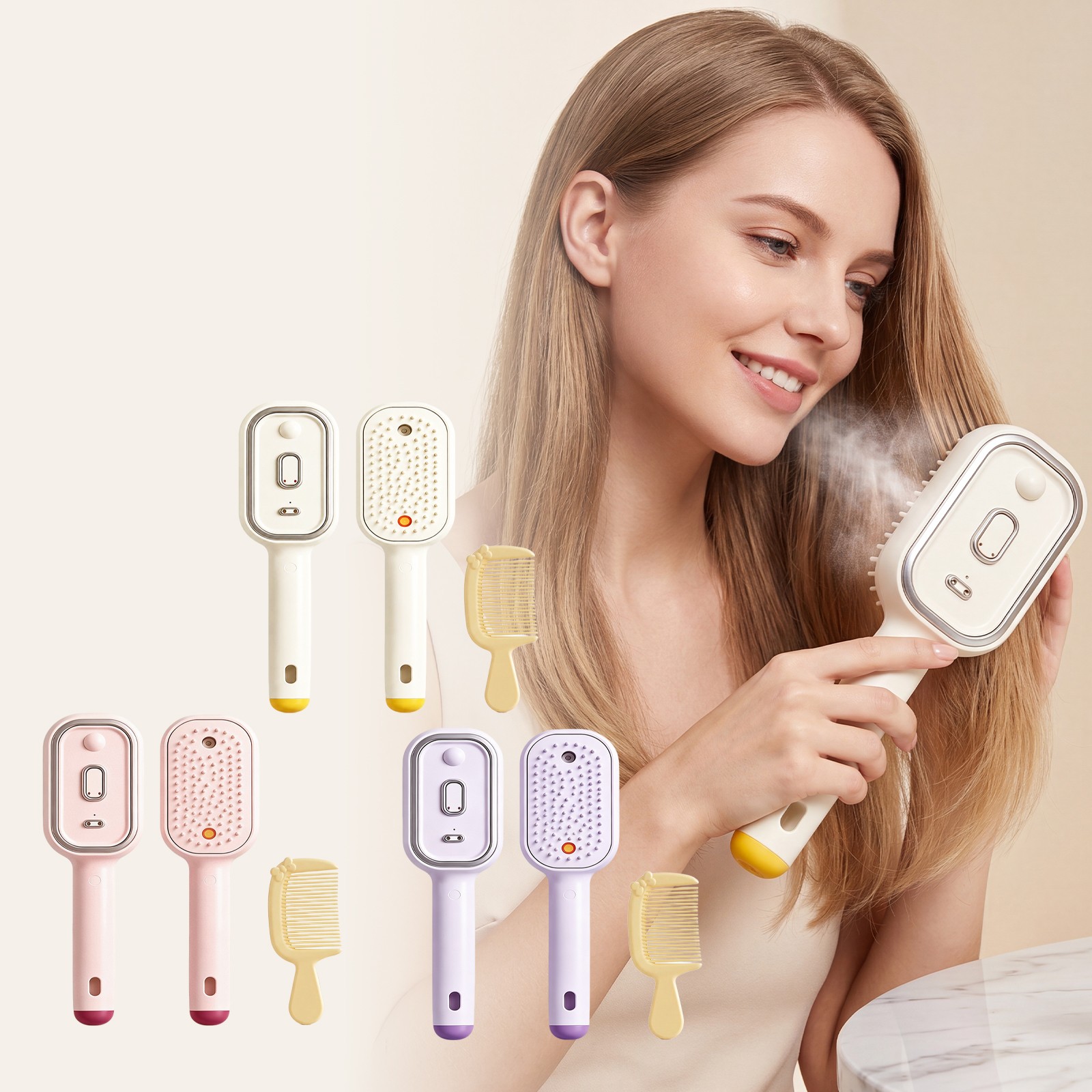 Electric Spray Airbag Beige Massage Brush Yellow Hairbrush Set