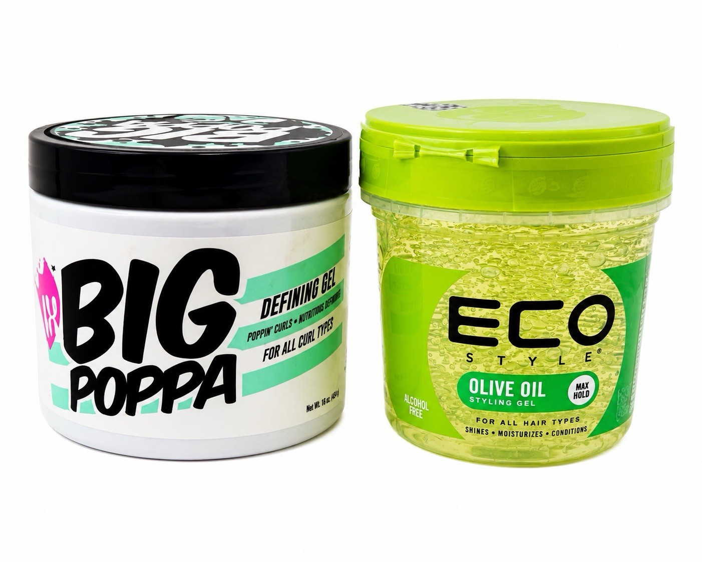 Combo de gel para peinar The Doux Big Poppa + Eco Style Olive Oil – 16 oz c/u