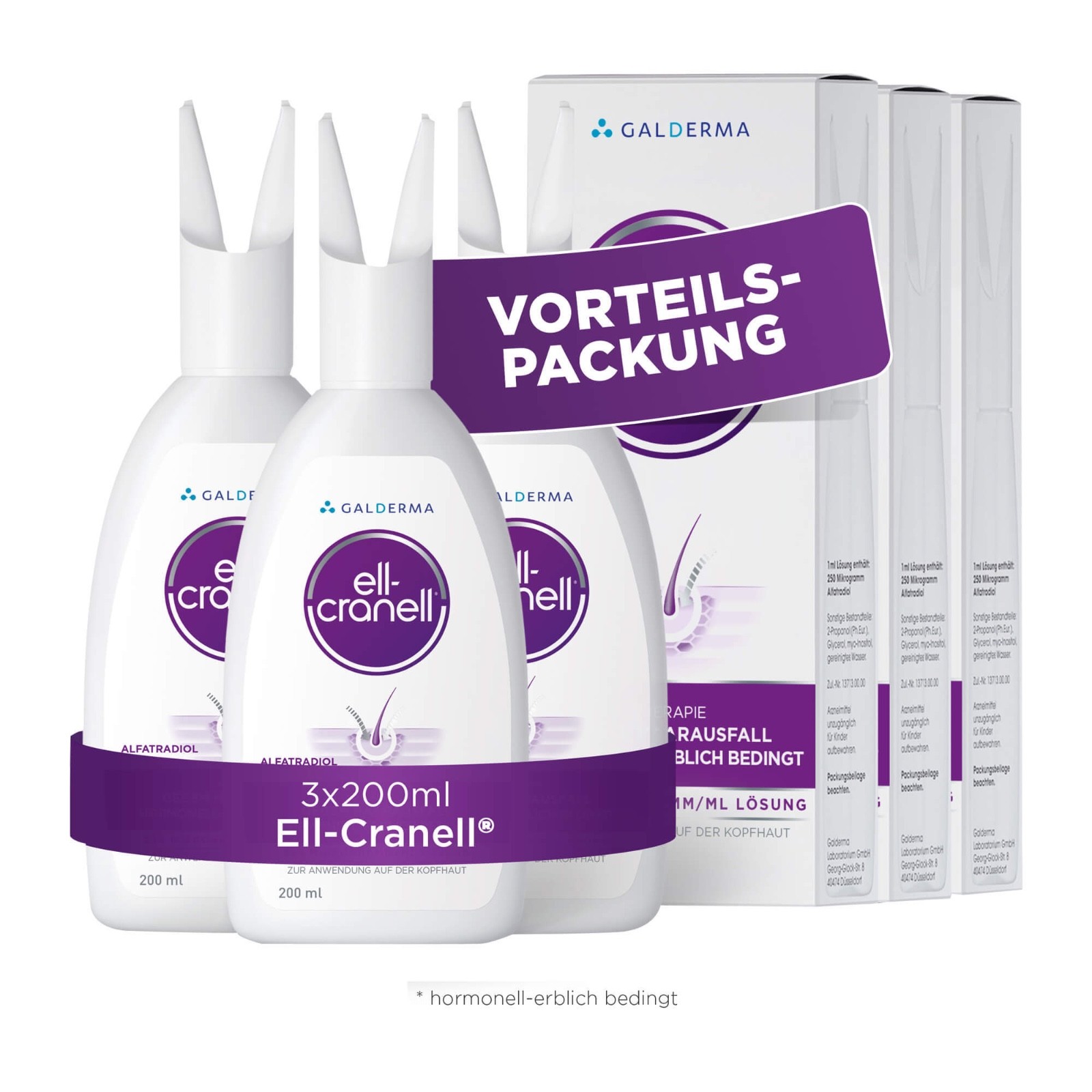 Ell-Cranell 3x200ml hormonal hair loss treatment prevention lotion free shipping