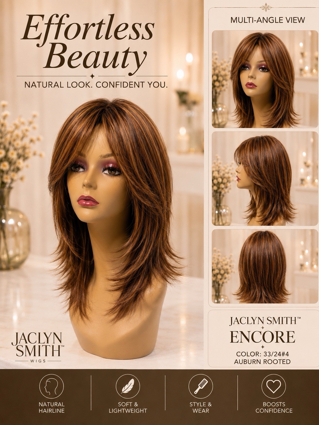Jaclyn Smith Encore Wig Women’s Adult Auburn Rooted 33/24/344 Layered