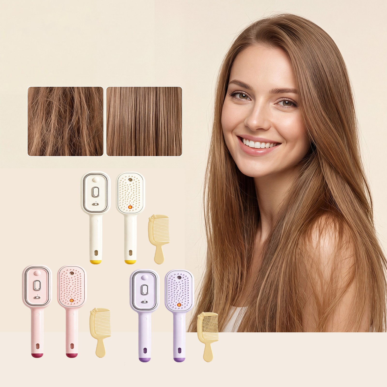 Electric Spray Airbag Beige Massage Brush Yellow Hairbrush Set