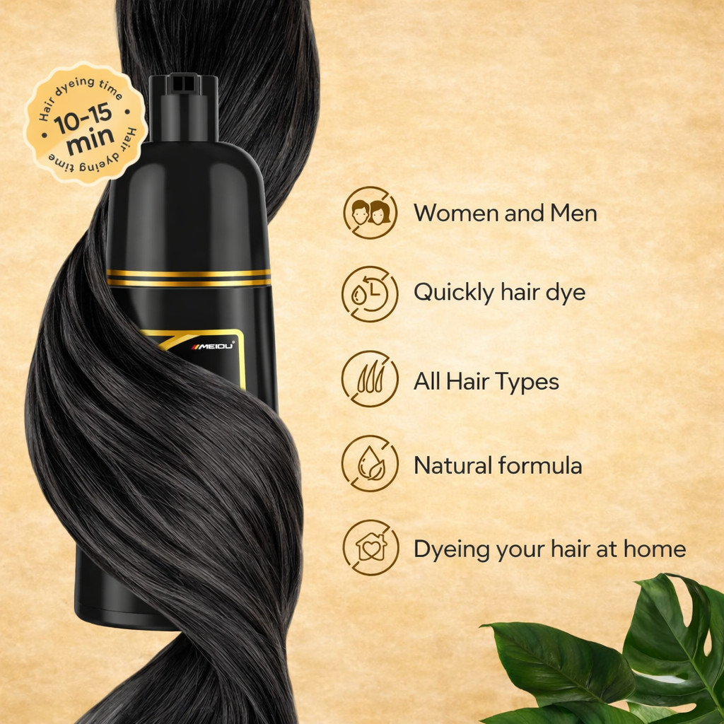 Hair Dye Shampoo for Gray Hair Coverage, 3 in 1 Natural Black Dye for Women Men