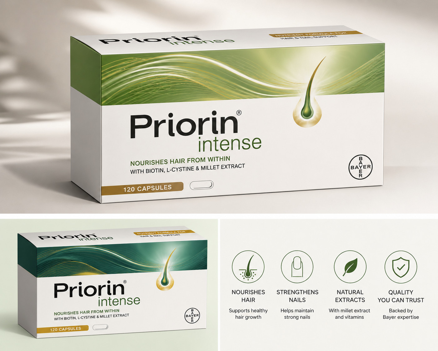 Priorin Intense Hair & Nail Support Capsules Biotin L-Cystine 120 Capsules