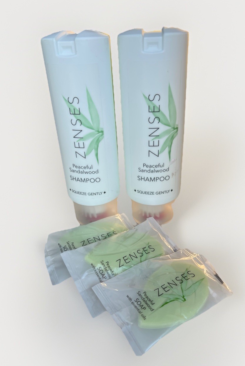 2 Bottles Zenses Shampoo Peaceful Sandalwood & 3 Zenses Soap Bars