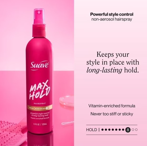 Suave Max Hold Non-Aerosol Scented Hairspray, Strong Hold, All Hair Types, 11 FL