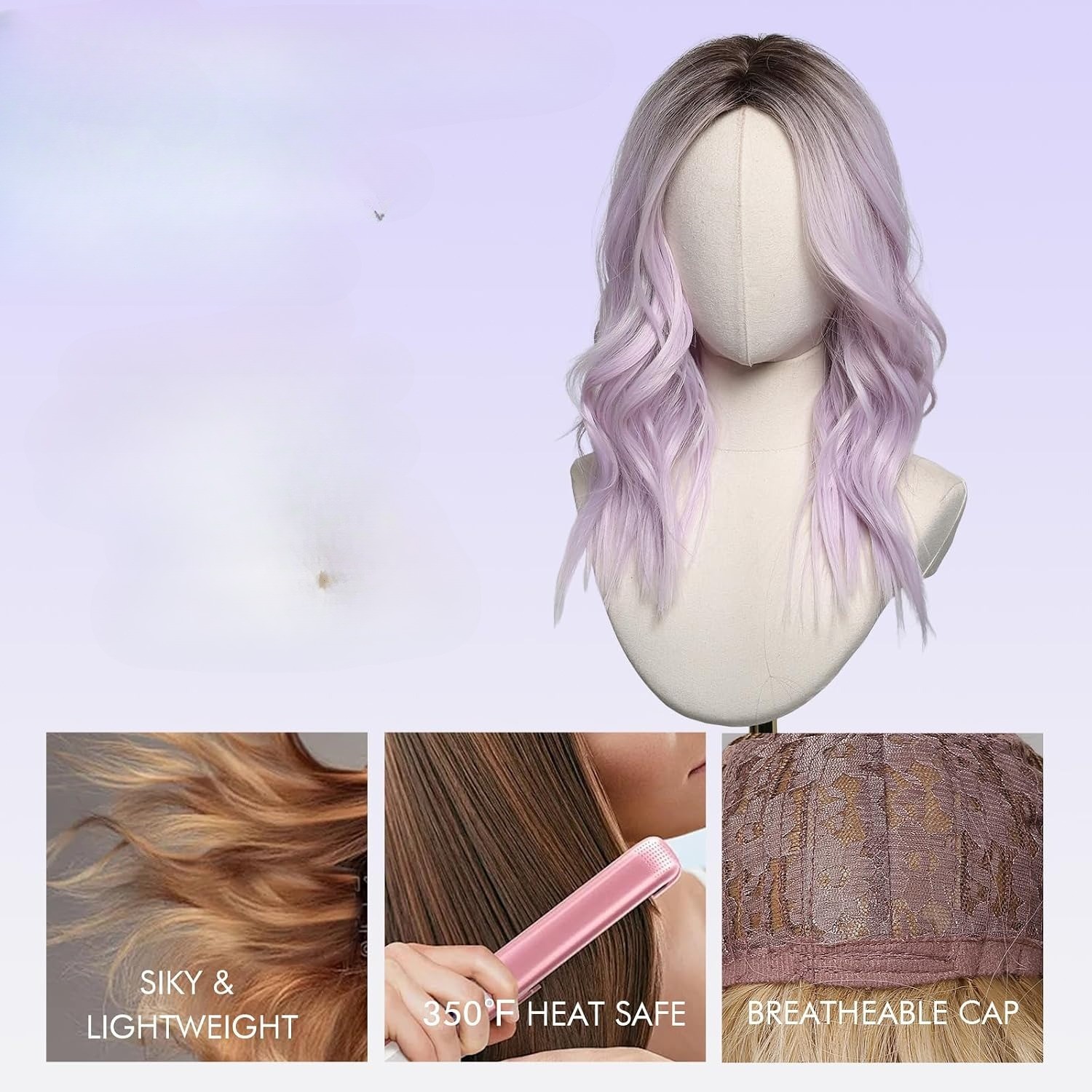 Purple Wig Medium Length Lavender Wigs for White Women Middle Part Bob Wig