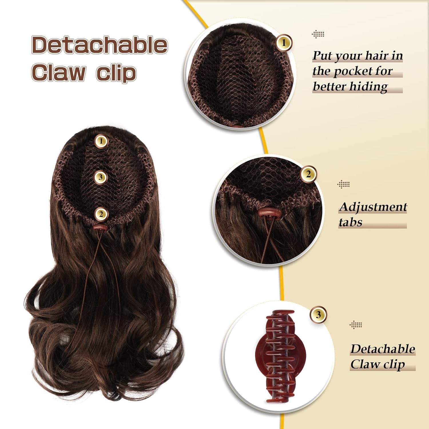 13″ Ponytail Extension Long Curly Ponytail Clip in Claw Hair Extension Natural
