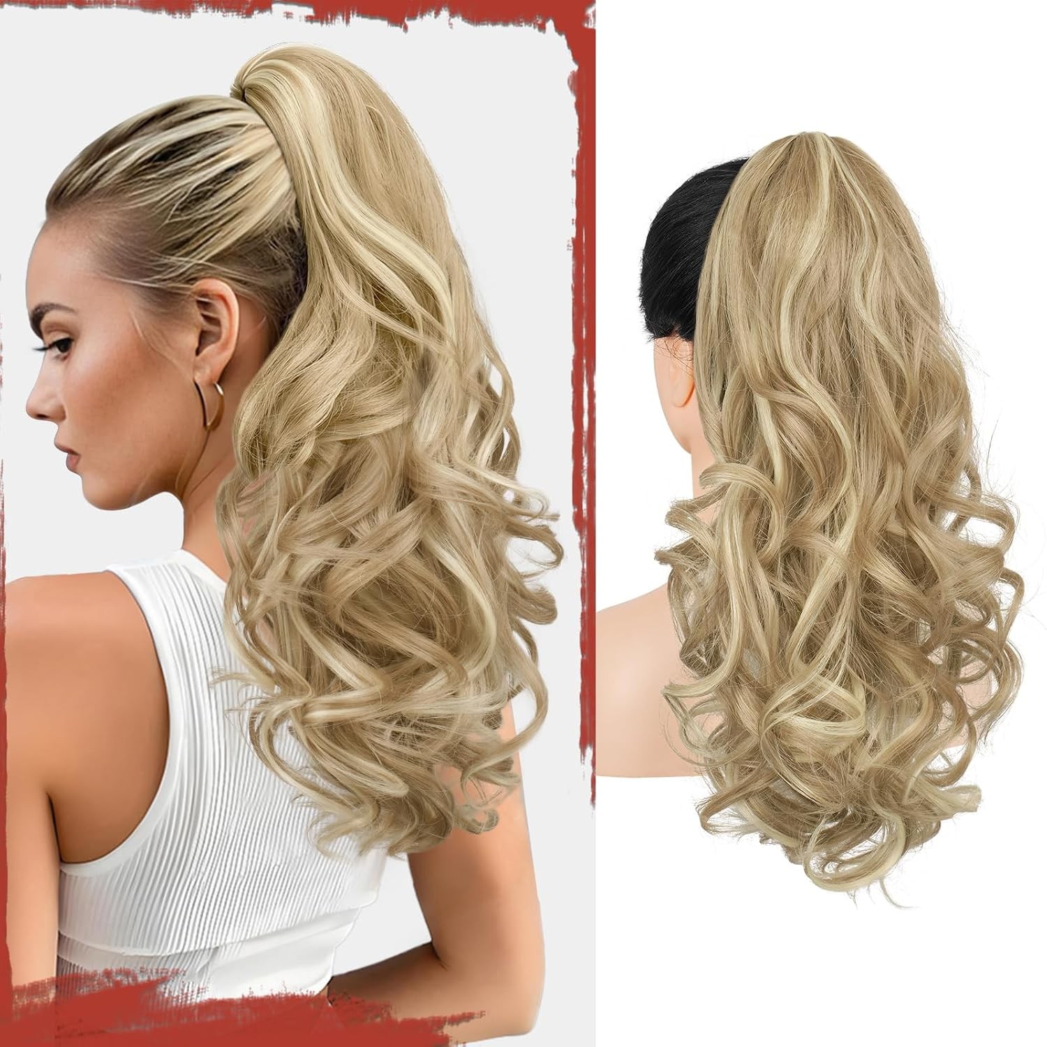 13″ Ponytail Extension Long Curly Ponytail Clip in Claw Hair Extension Natural