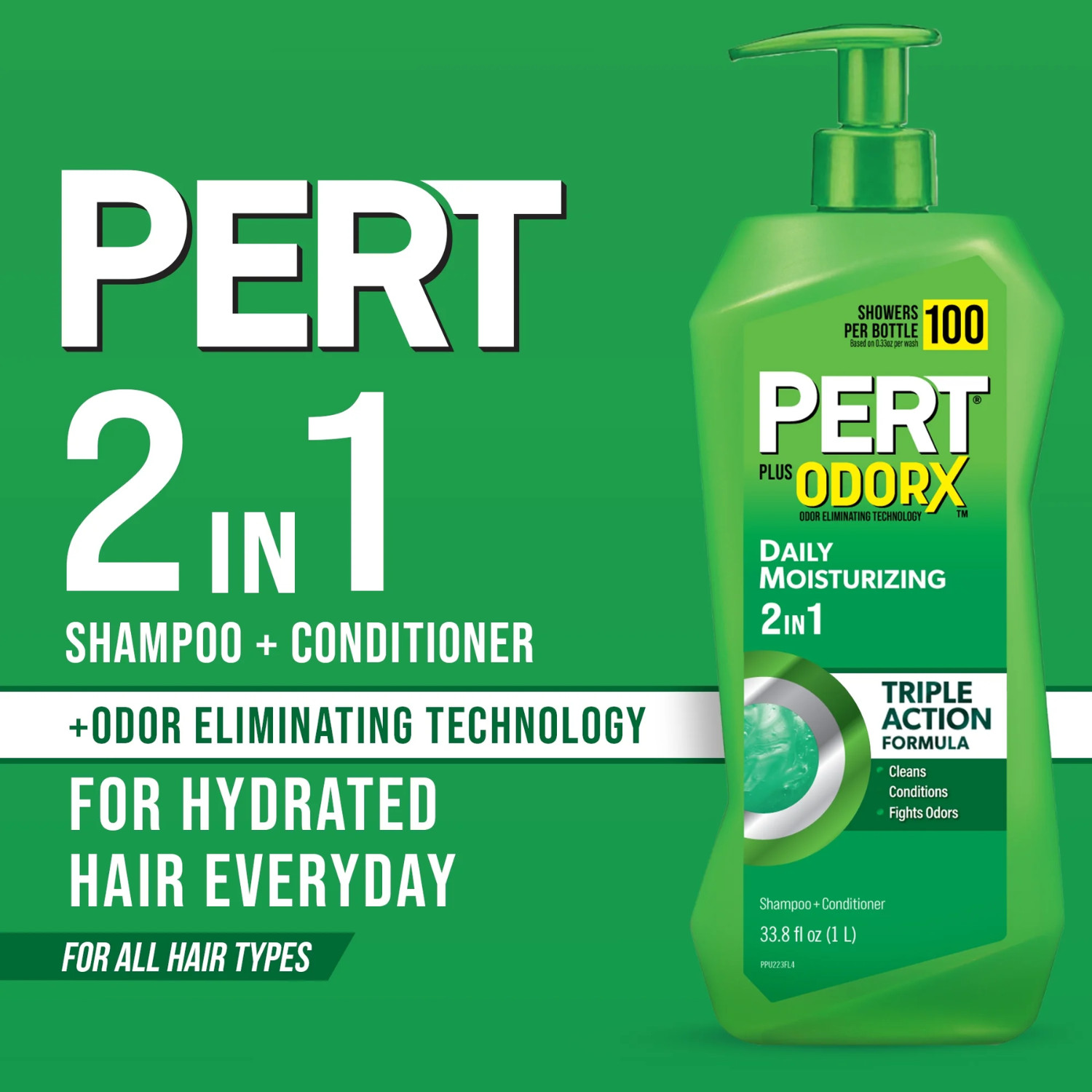 Pert Plus OdorX Daily Moisturizing 2-in-1 Shampoo & Conditioner, 33.8 fl oz