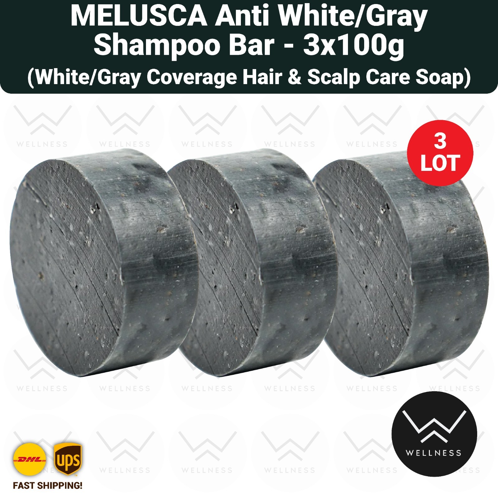 MELUSCA White/Gray Coverage Hair Shampoo Bar, Anti Grey/White Hair Soap – 3 LOT
