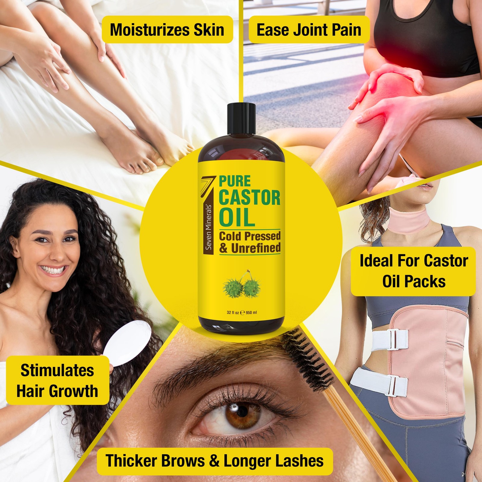 Pure Cold Pressed Castor Oil – Big 32 fl oz Bottle – Unrefined & Hexane Free …