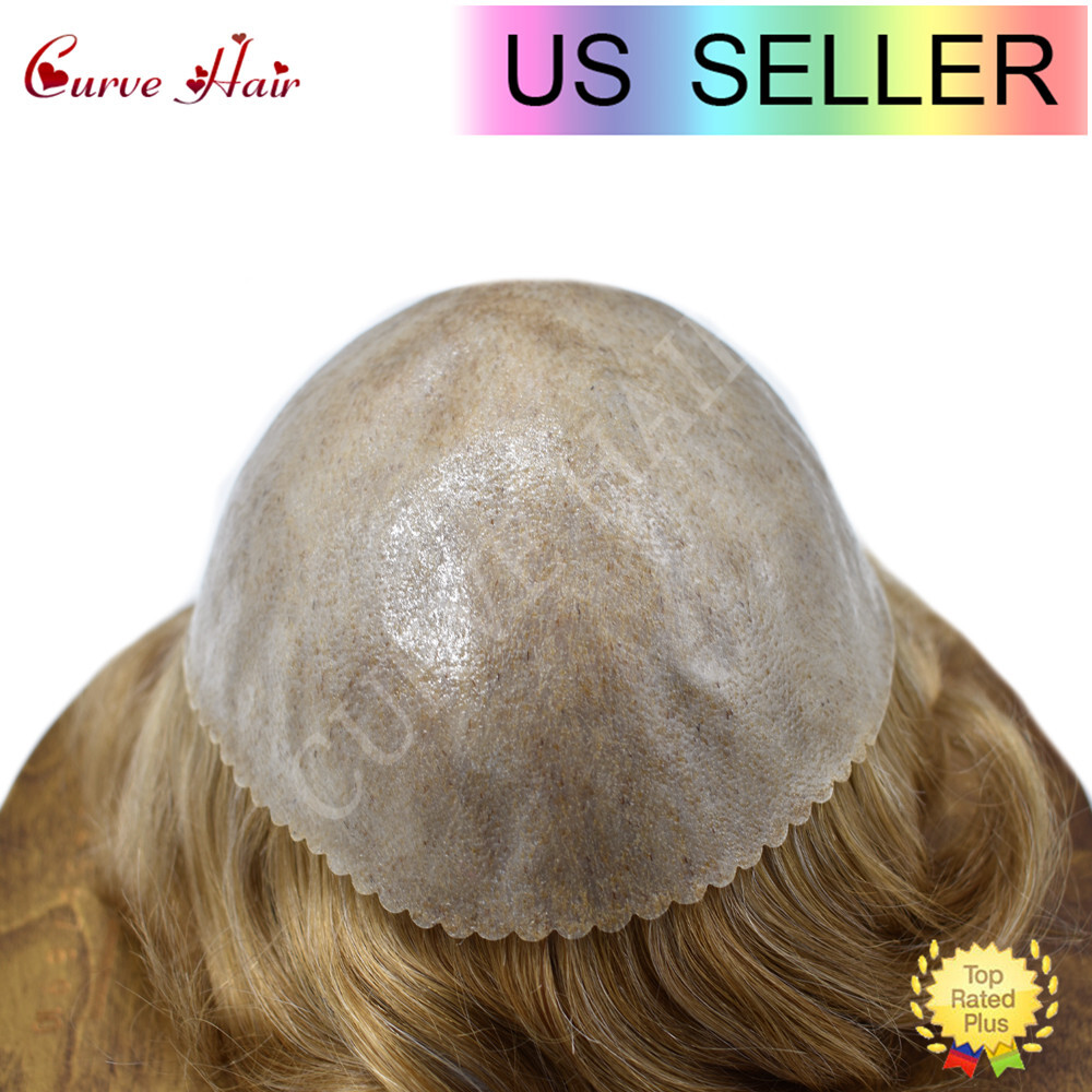 Mens Toupee Human Hairpiece Full Poly Thin Skin Hair Replacement System Wig Unit