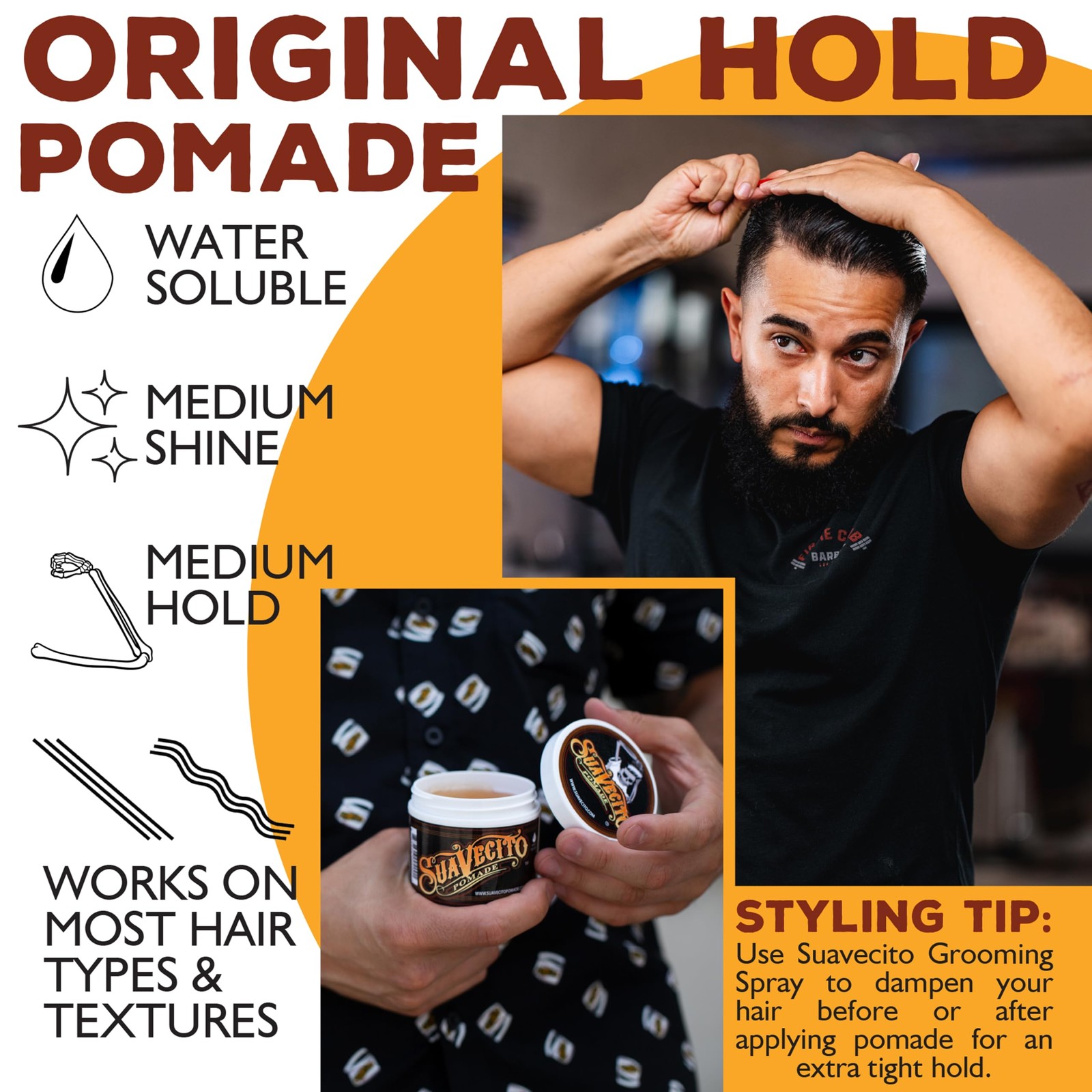 Pomade Original Hold Men 4 oz, 1 Pack Medium Shine Water Based Wax Like Hair Gel