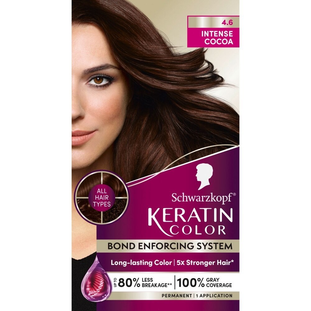 (1) Schwarzkopf Keratin Intense Cocoa Color Permanent Hair Color Cream, 4.6