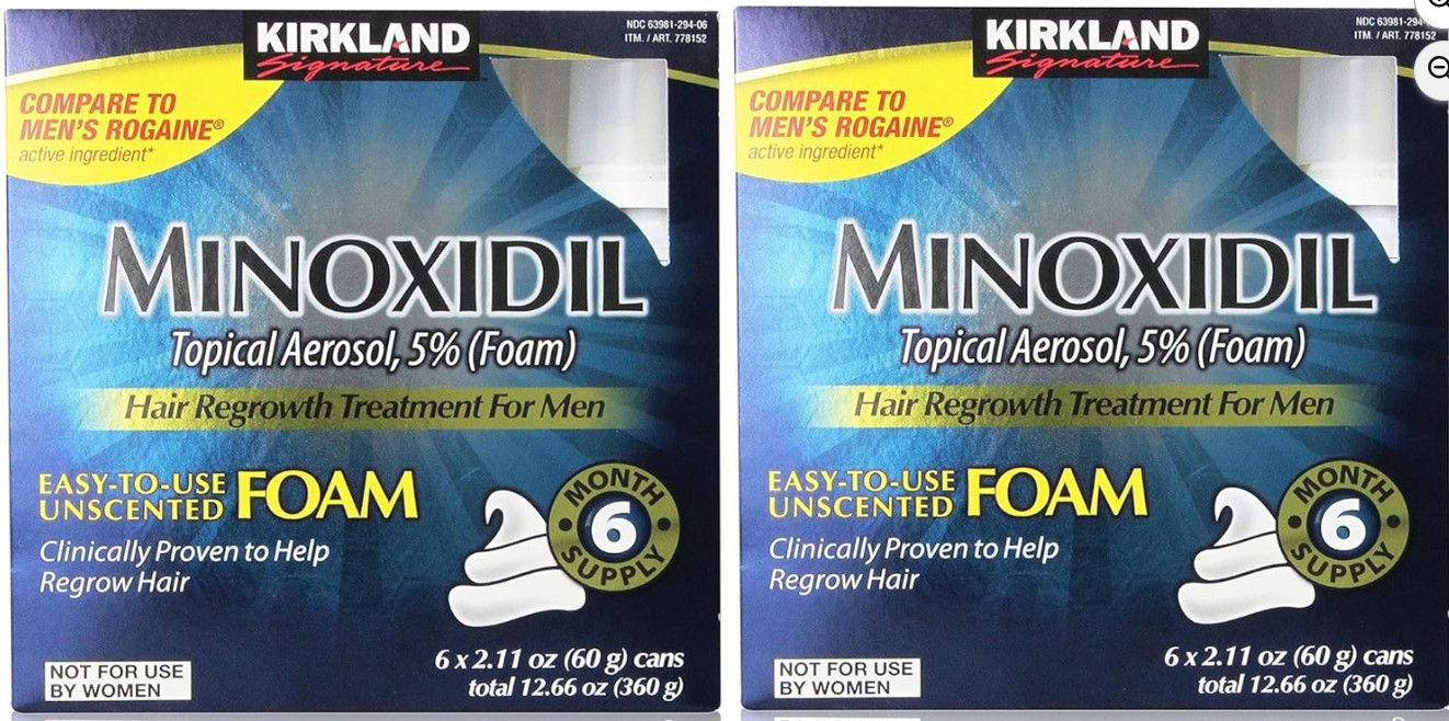 Kirkland Signature Minoxidil 5% Foam Men Hair Regrowth 12 Month Supply (2 box)