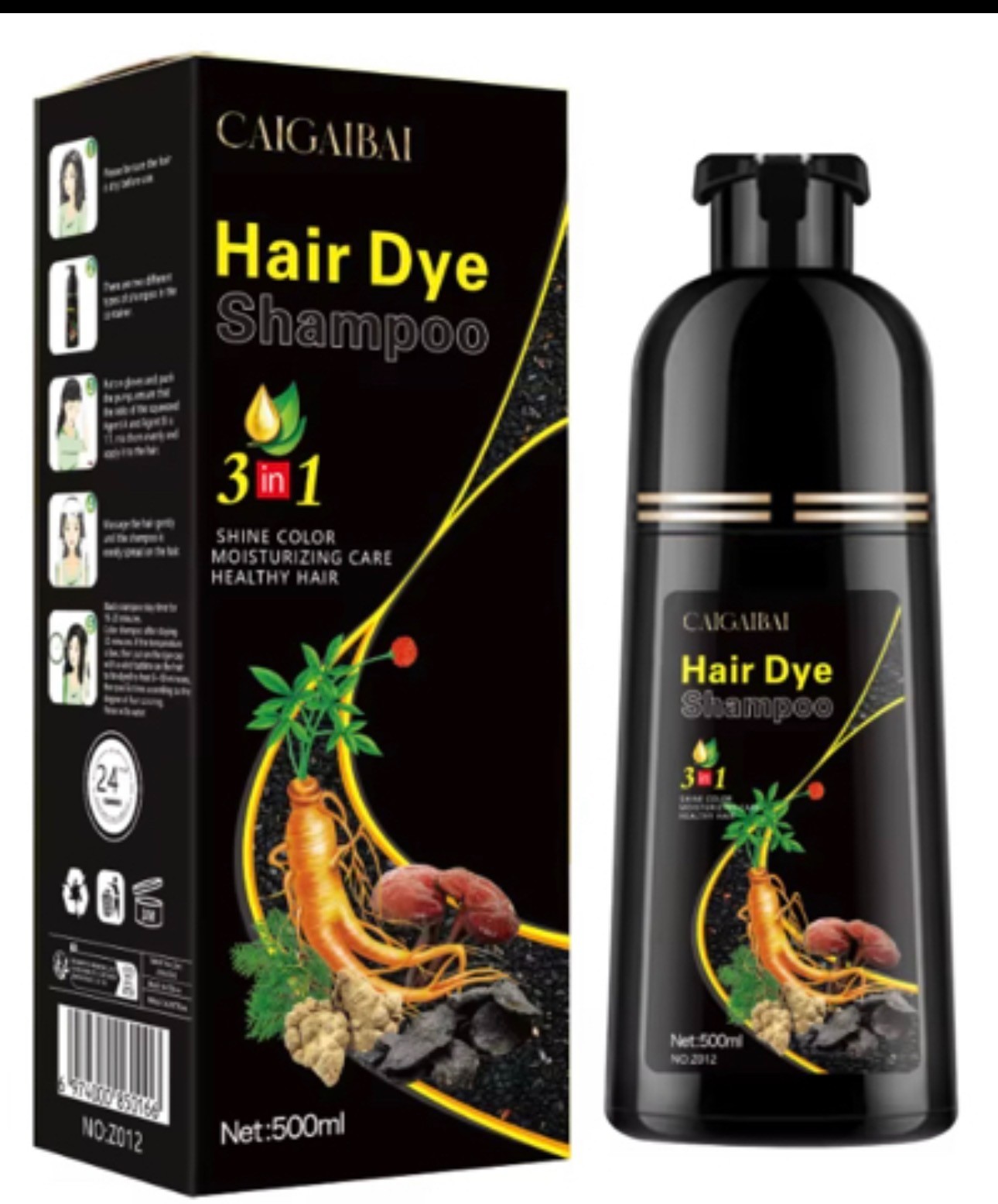 CaiGaibai Black hair dye shampoo 3 in 1