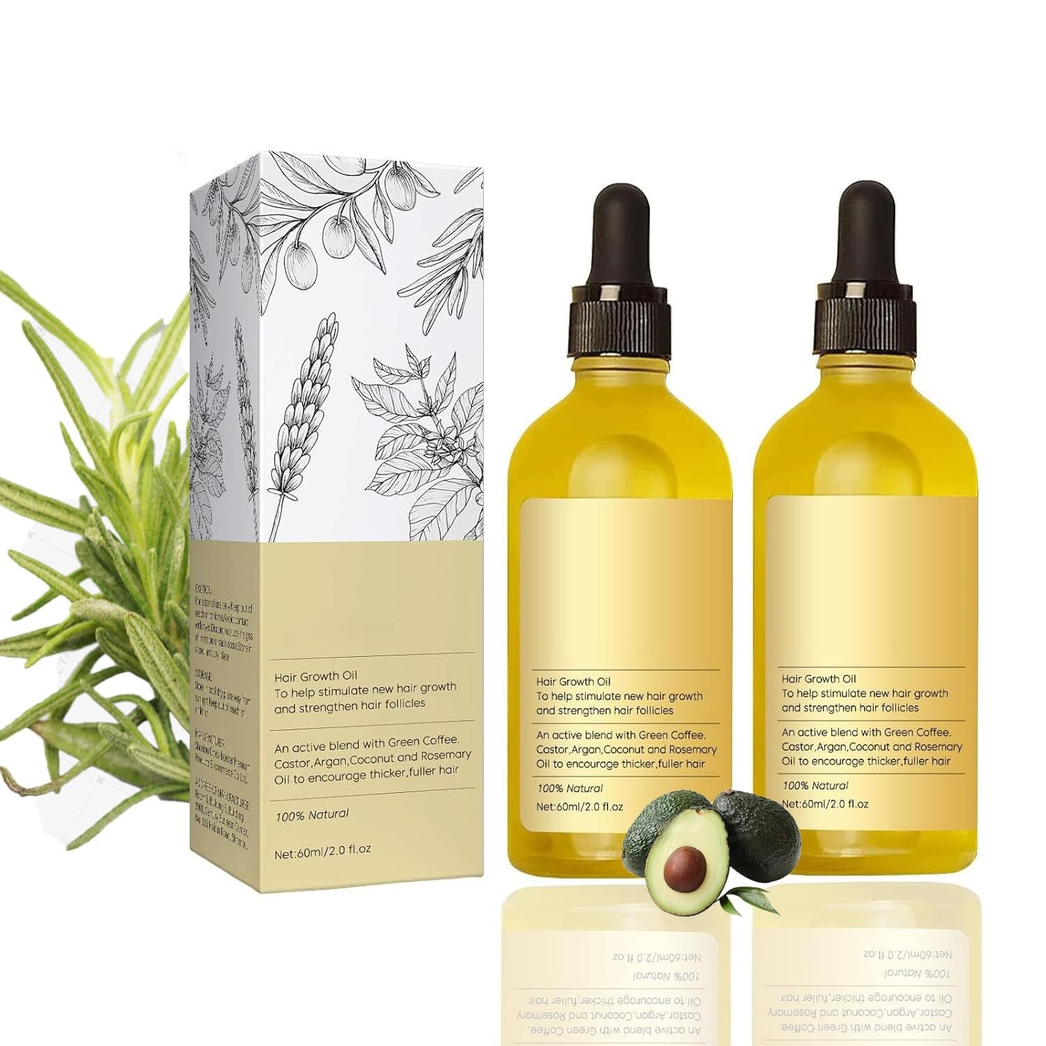 2x Natural Hair Growth Oil Organic Natural Hair Growth Oil 60ml Anti Hair Loss