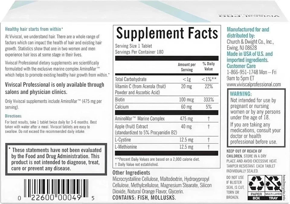 VIVISCAL PRO – Professional hair Growth Supplement 180 tablets,