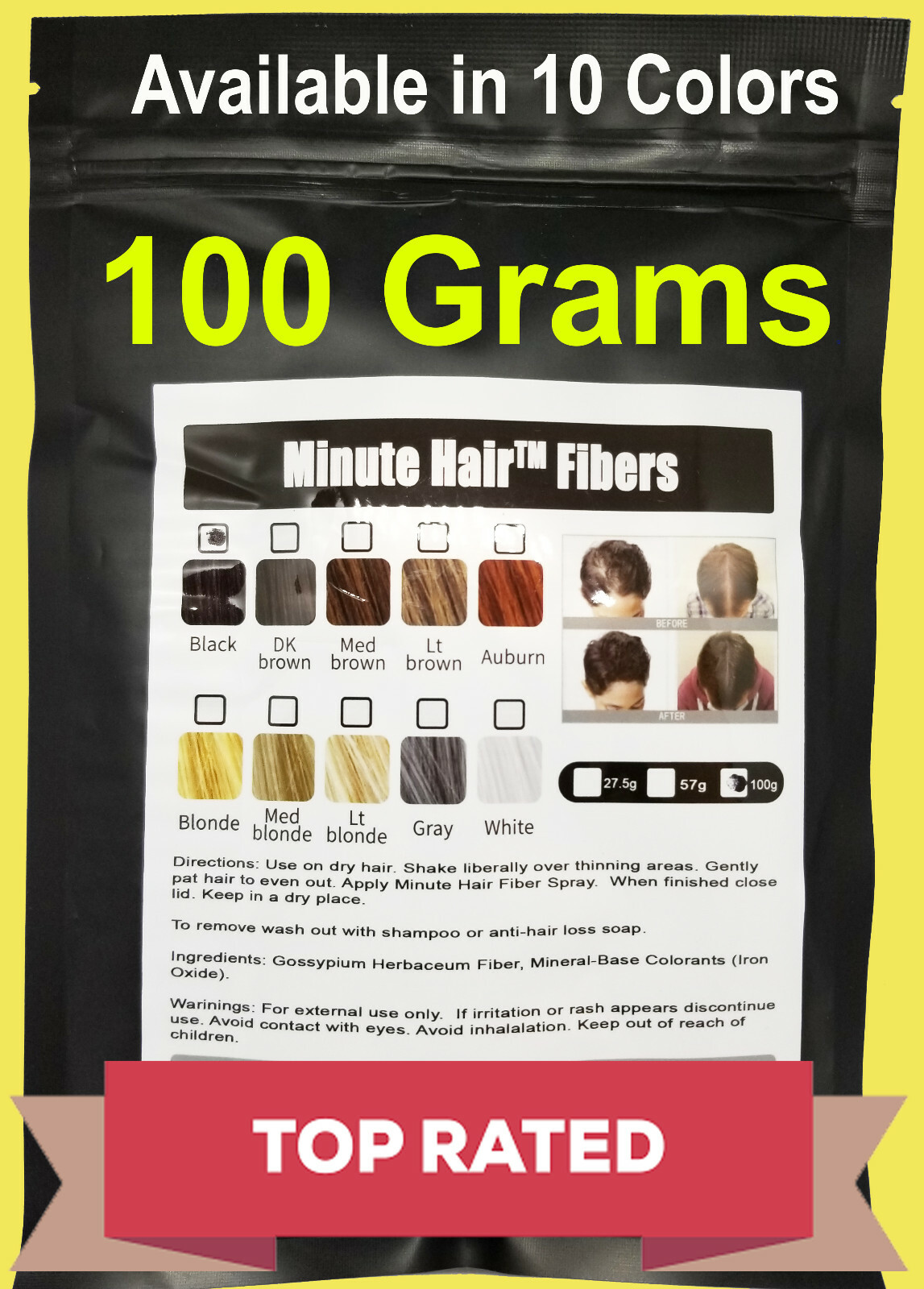 Hair Fibers 100g Refill Black Brown Blond Gray White Auburn Minute Hair™ Filler