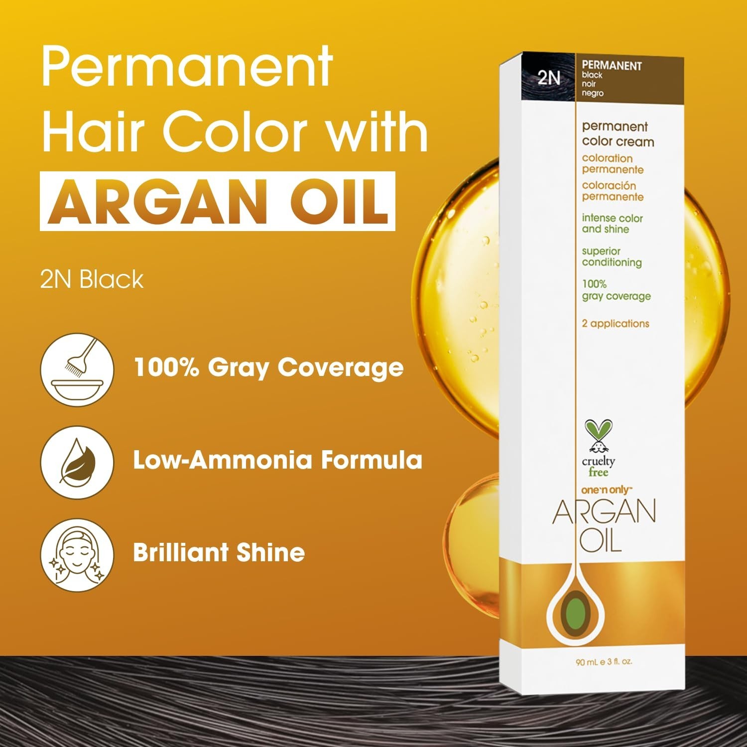 Permanent Hair Color & Dye, 2N Black, 3 oz